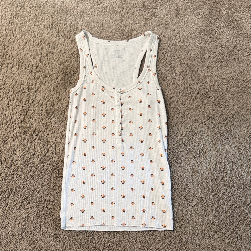 Aerie White Tank Top with Floral Print